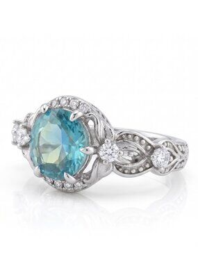 Aquamarine Blue & Teal tourmaline stone ring, 925 Sterling Silver Charmed Aroma